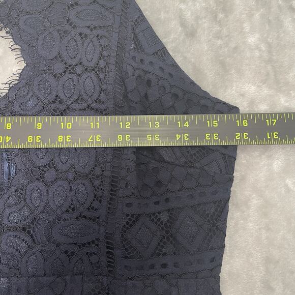 Storia Lace Dress Large Navy Blue Fringe Cut Out Party Club Cocktail Sexy Mini - Picture 6 of 9